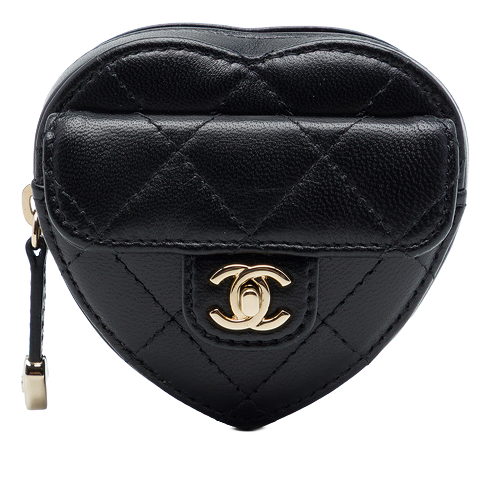 Pre-Loved Chanel Lambskin CC In Love Heart Zipped Arm Coin Purse